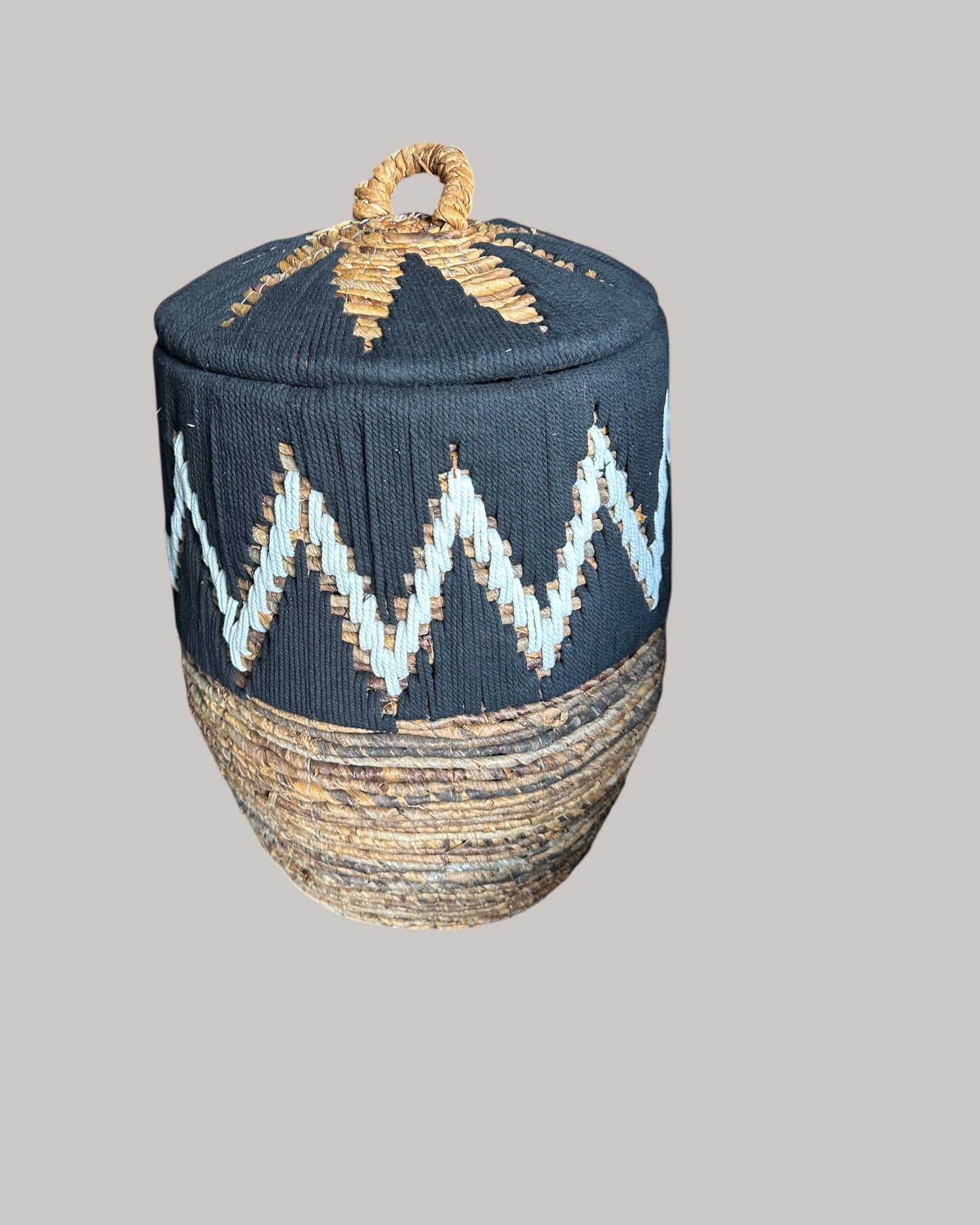 Gevlochten opbergmand uit Indonesië, Zwart XL, H 73 × Ø 48 cm