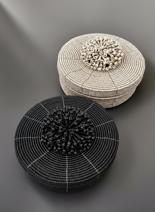 Kralen coasters met opbergdoos - Zwart 10 stuks